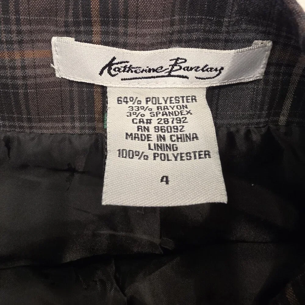 Katherine Barclay Skirt Pencil Straight Cut Black Brown Plaid Pockets Lined Sz 4